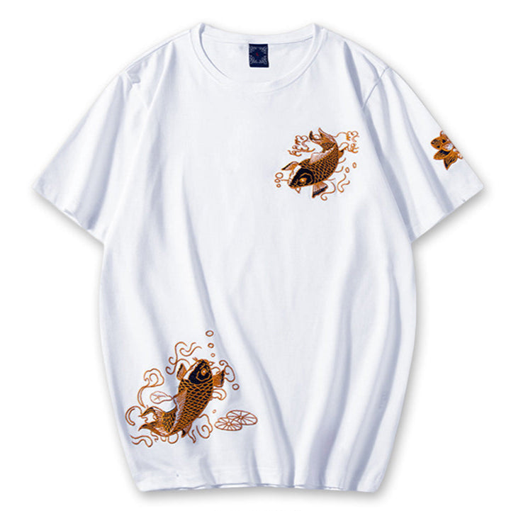 T-shirt z haftem złotego karpia koi