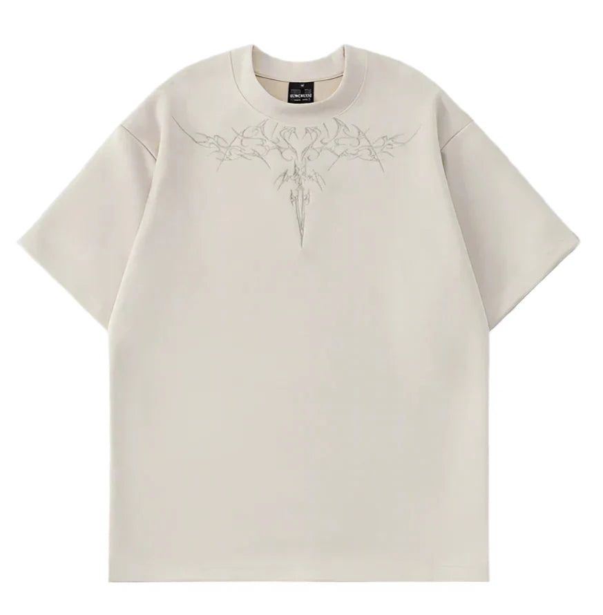 Zamszowy T-shirt z krótkim rękawem i haftem