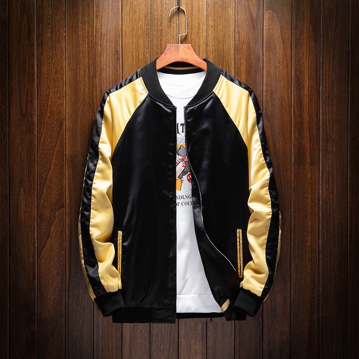 Reversible Japanese Sukajan Souvenir Jacket with Elegant Crane and Floral Embroidery