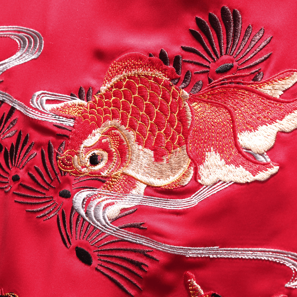 Reversible Japanese Koi Goldfish Sukajan Souvenir Jacket - Dual Design Embroidery