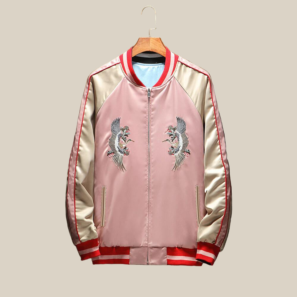 Reversible Mountain Tiger Souvenir Jacket - Dual Design Embroidered Bomber
