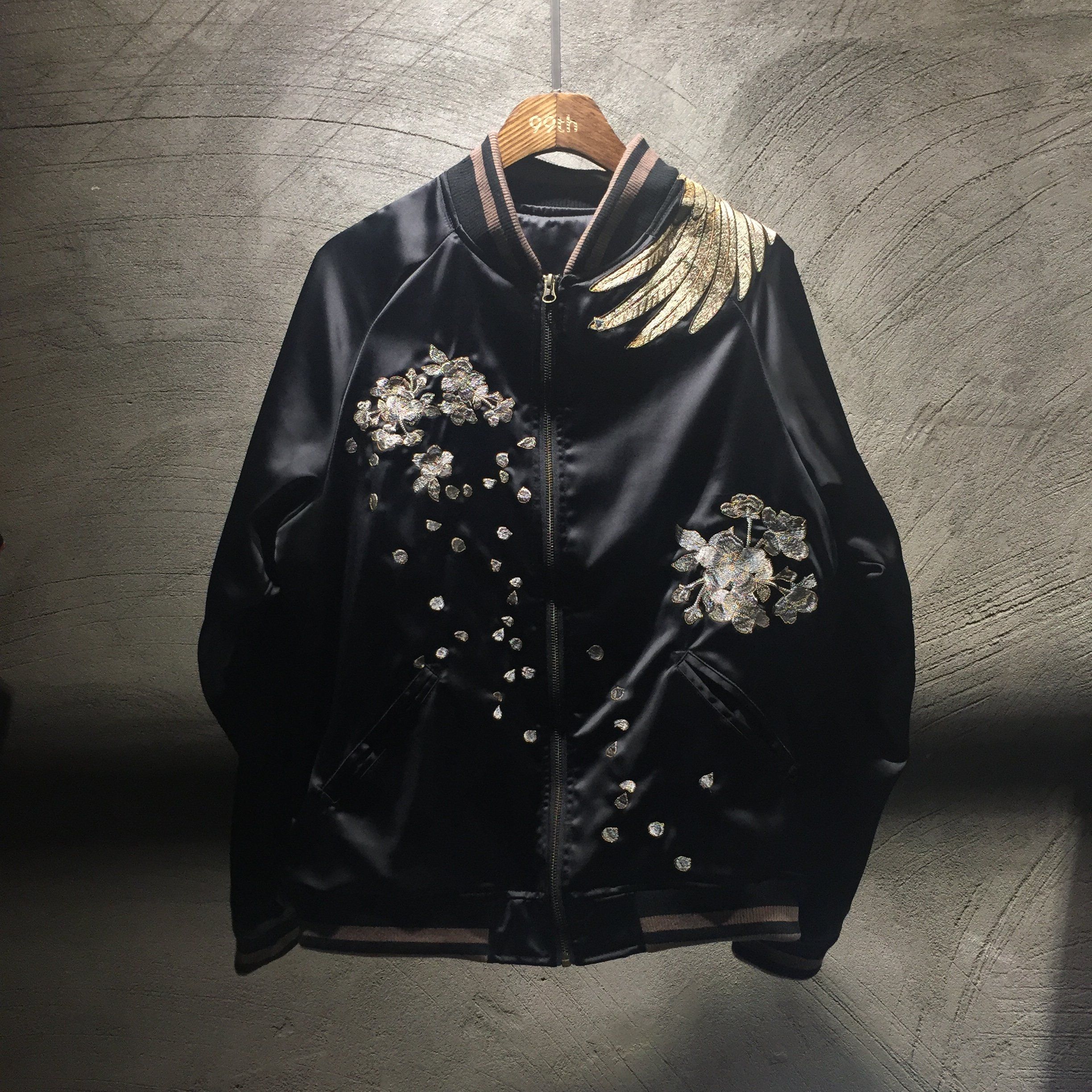 Majestic Phoenix Embroidered Souvenir Jacket: Reversible Silk Bomber for All