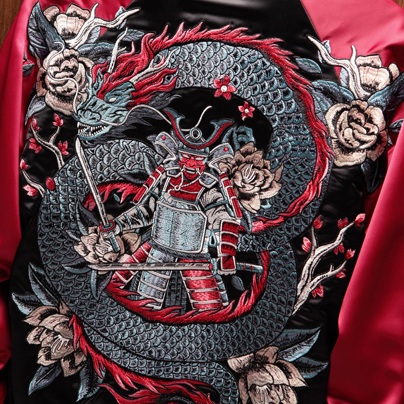 Premium Embroidered Samurai Sukajan Souvenir Jacket Dragon Warrior Bomber Style