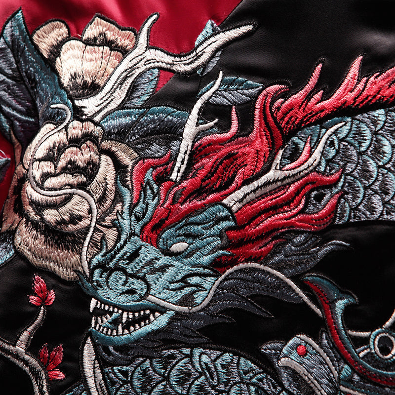 Premium Embroidered Samurai Sukajan Souvenir Jacket Dragon Warrior Bomber Style