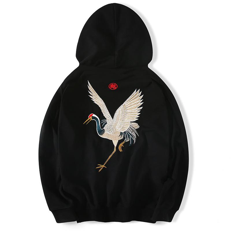 Bluza z kapturem z haftem żurawia