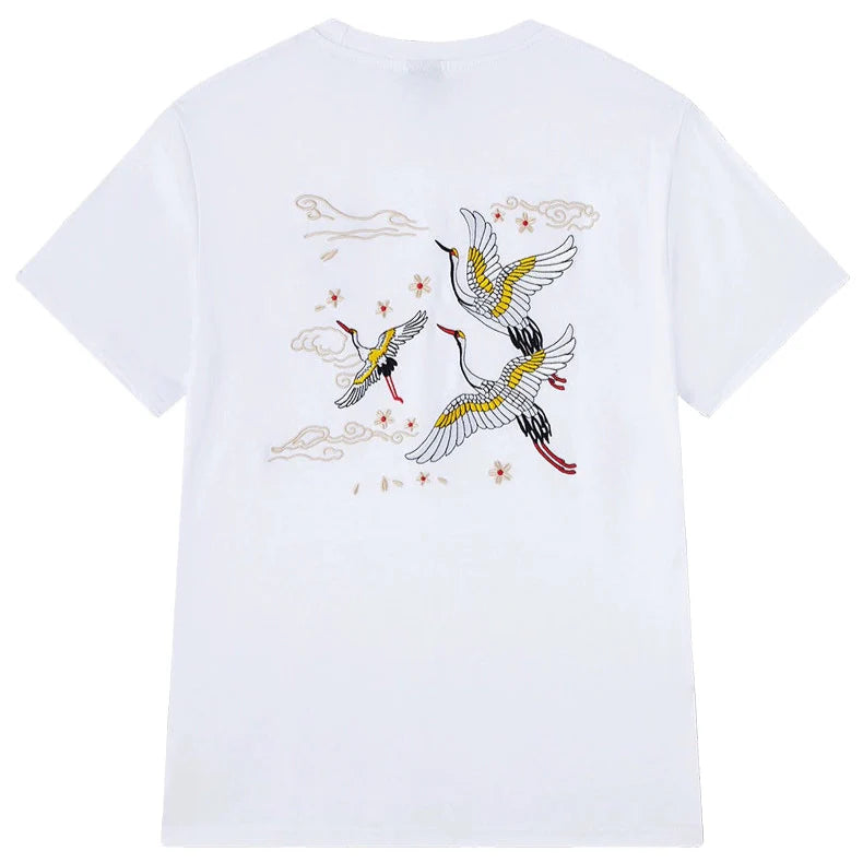 Cranes of Serenity Embroidered T-shirt
