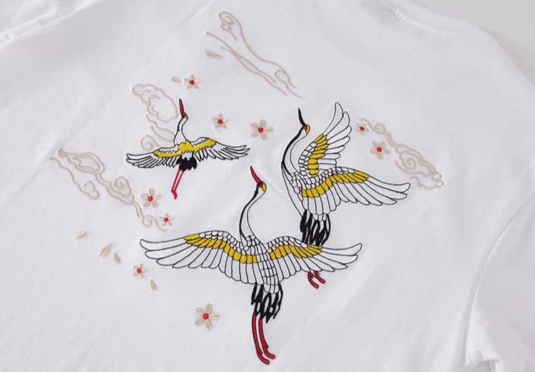 Cranes of Serenity Embroidered T-shirt