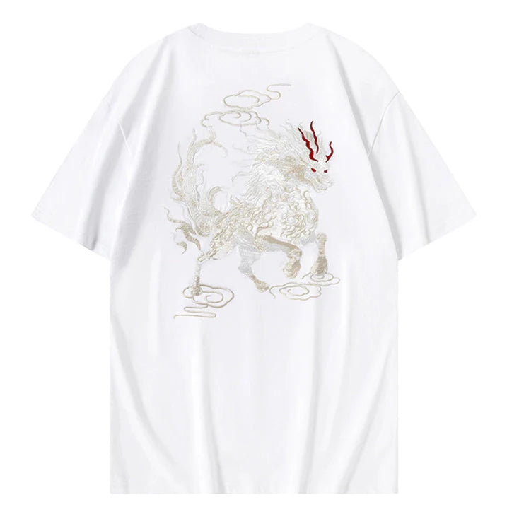 Wściekły Kylin Haftowany T-shirt
