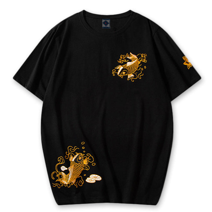 Golden Koi Embroidered T-Shirt