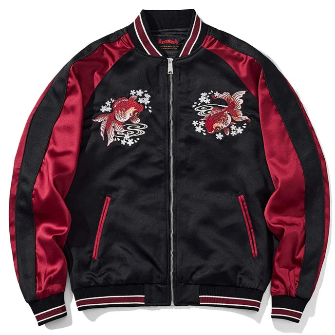 Twin Koi Sakura Sukajan Souvenir Bomber Jacket