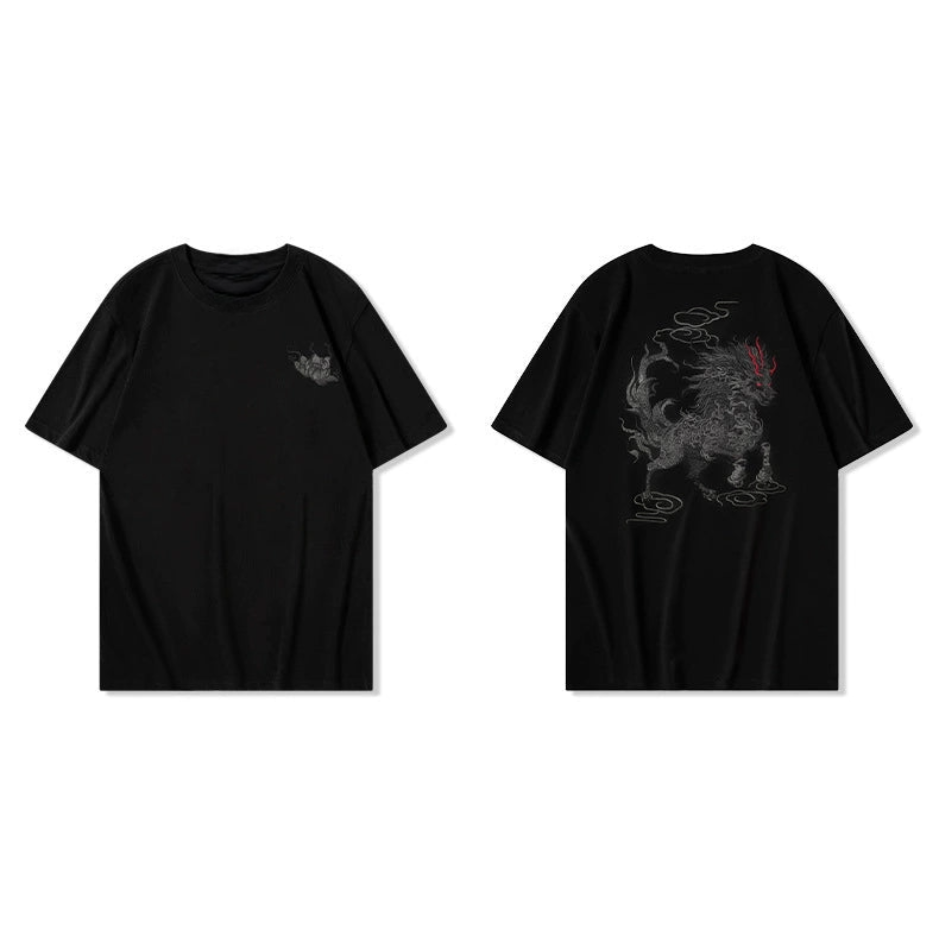 Wściekły Kylin Haftowany T-shirt