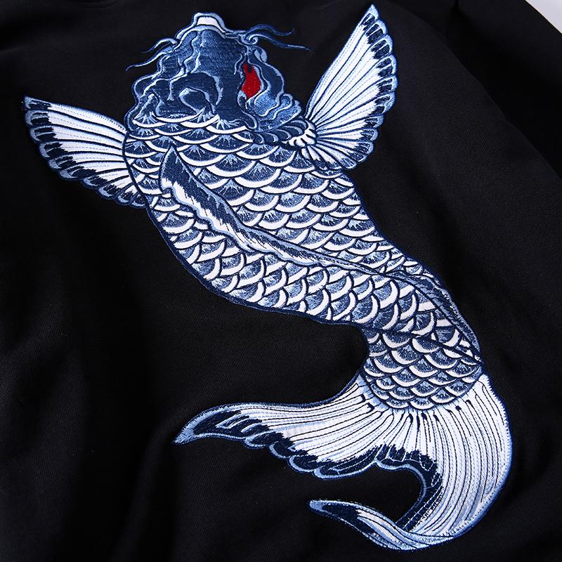 Blue Koi Carp Embroidered Sukajan Hoodie
