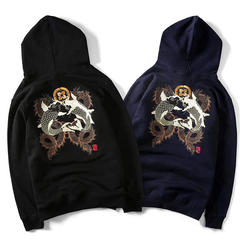 Double Koi &amp; Dragon Embroidered Sukajan Hoodie
