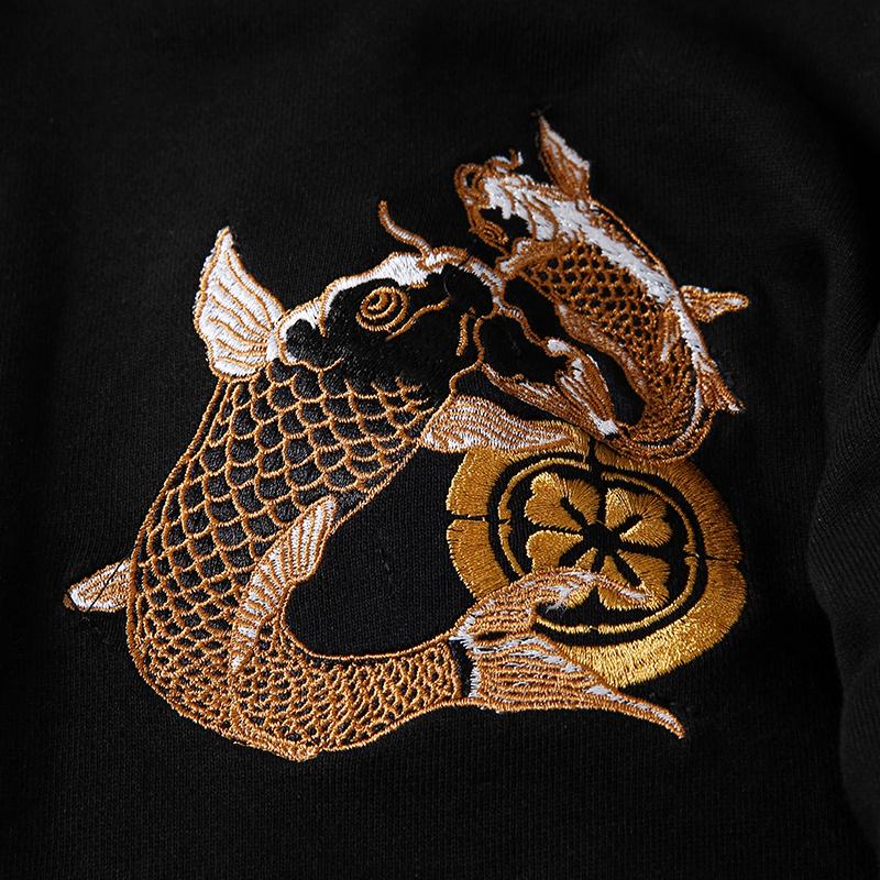 Double Koi &amp; Dragon Embroidered Sukajan Hoodie