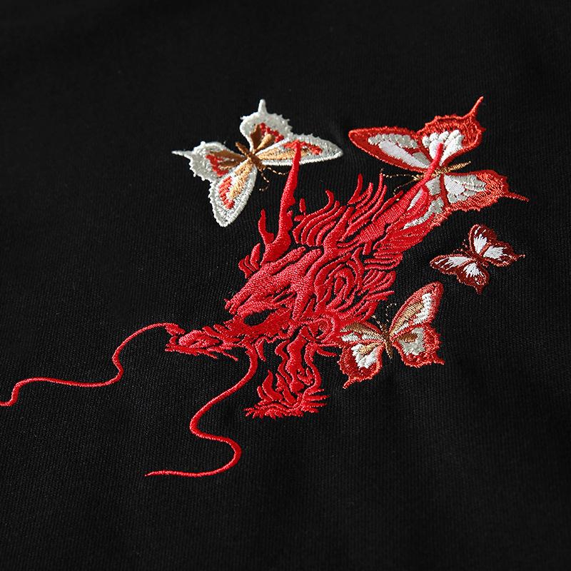Haftowana bluza z kapturem "Smok w kwiatach"