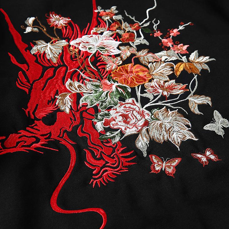 Dragon in Flowers Embroidered Hoodie