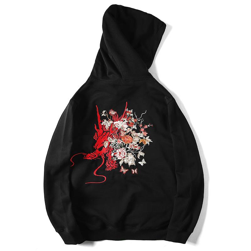 Dragon in Flowers Embroidered Hoodie