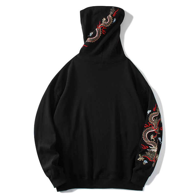 Fiery Pearl Dragon Embroidered Hoodie