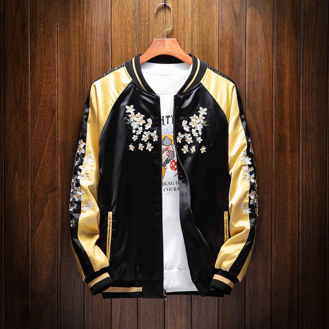 Reversible Japanese Sukajan Souvenir Jacket with Elegant Crane and Floral Embroidery