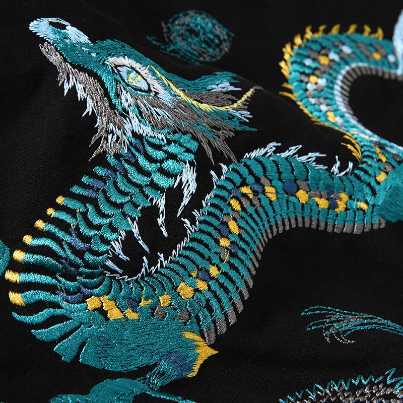 Teal Dragon Embroidered Hoodie