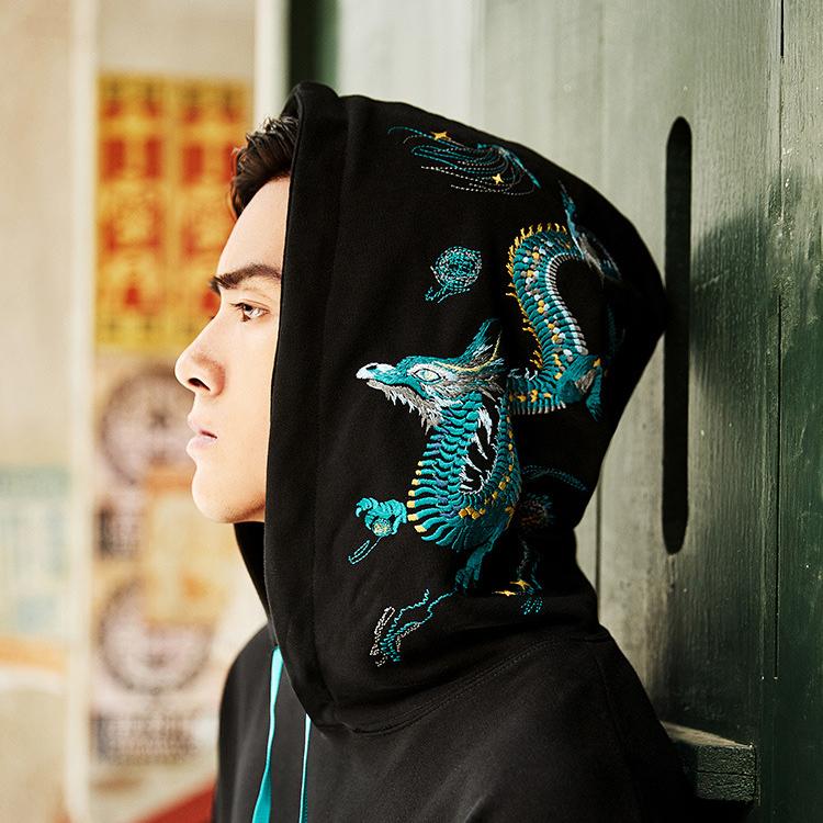 Teal Dragon Embroidered Hoodie