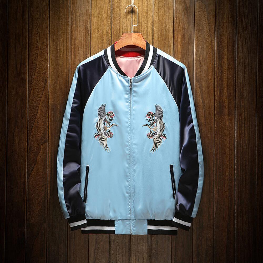 Reversible Mountain Tiger Souvenir Jacket - Dual Design Embroidered Bomber