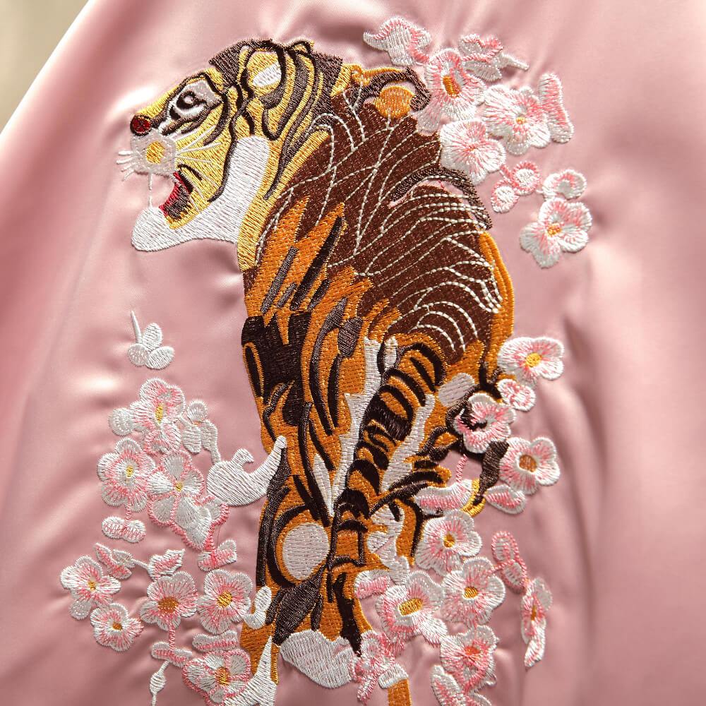 Reversible Mountain Tiger Souvenir Jacket - Dual Design Embroidered Bomber