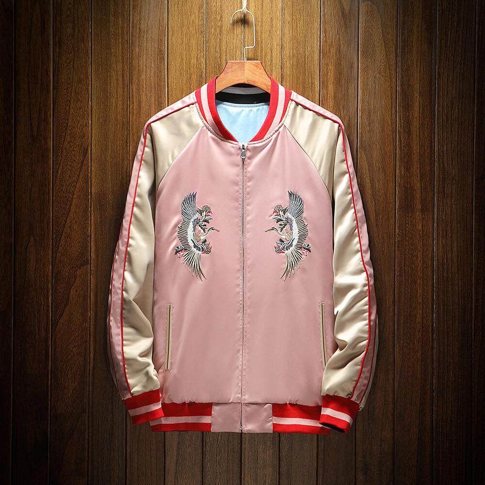 Reversible Mountain Tiger Souvenir Jacket - Dual Design Embroidered Bomber