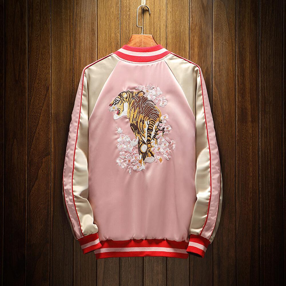 Reversible Mountain Tiger Souvenir Jacket - Dual Design Embroidered Bomber