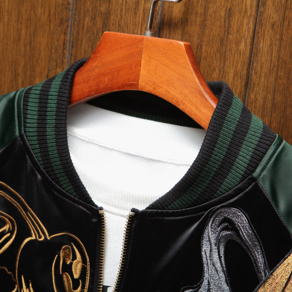 Premium Japanese Raijin Fujin Thunder God Embroidered Sukajan Souvenir Bomber Jacket