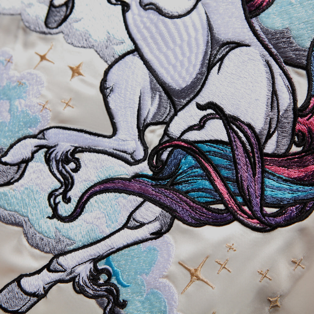 Vibrant Rainbow Unicorn Embroidered Sukajan Jacket - Japanese Mythical Bomber Satin