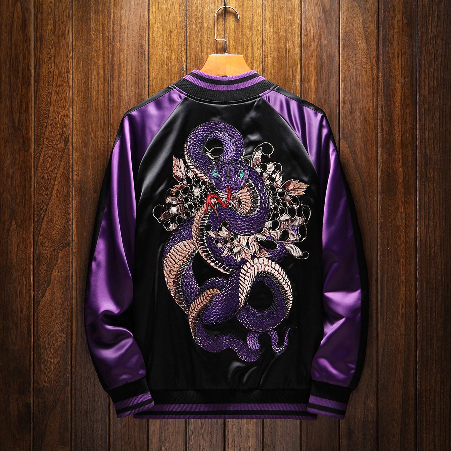 Violet Viper Sukajan Jacket - Premium Embroidered Japanese Satin Bomber