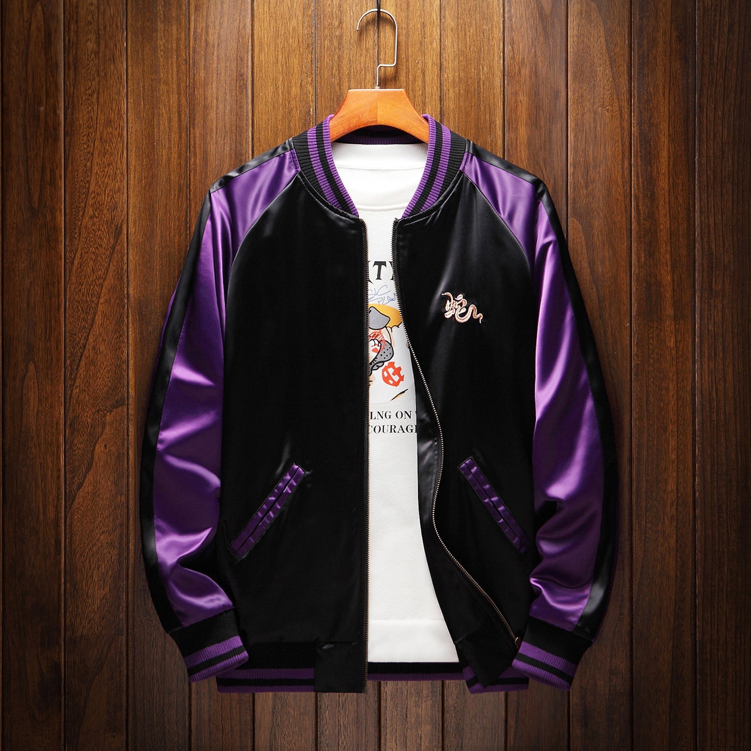 Violet Viper Sukajan Jacket - Premium Embroidered Japanese Satin Bomber